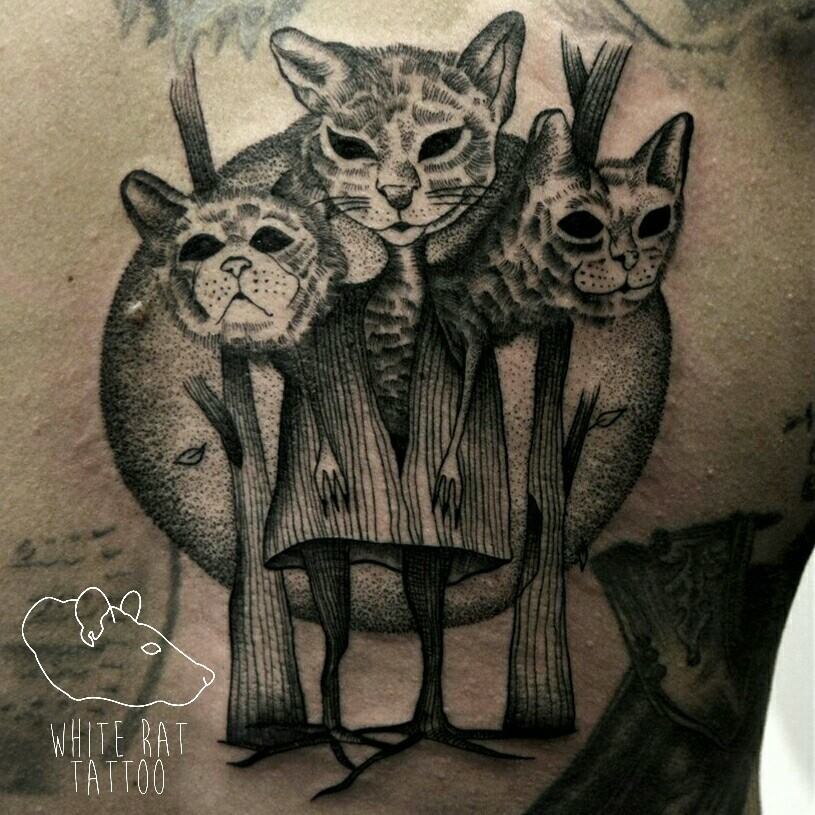 Tatuaż kotów wykonany przez Monikę Michniewicz w studio tatuażu White Rat Tattoo Warszawa